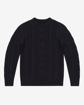 Navy Wool Cable-Knit Crew-Neck Sweater