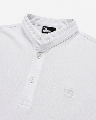 White polo shirt with a stand-up collar