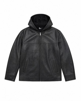 Black hooded leather jacket
