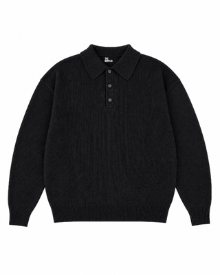 Black wool polo-neck sweater