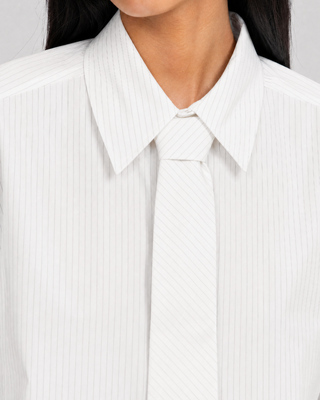 Striped cotton shirt with a white tie