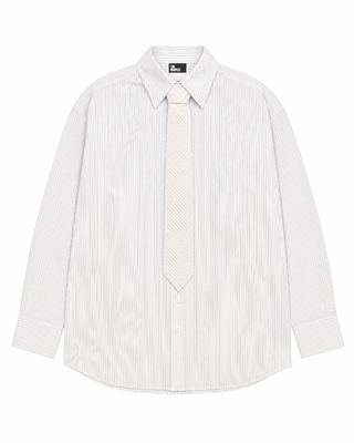 Striped cotton shirt with a white tie