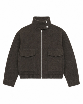 Brown wool jacket with a high collar