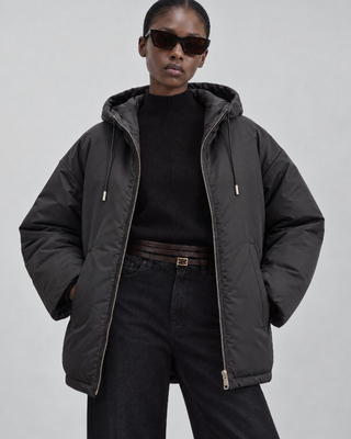 Black Satin-Finish Down Jacket