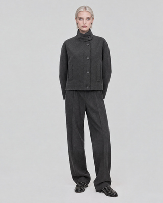 Anthracite Gray Wool Jacket with a Stand-Up Collar