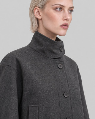 Anthracite Gray Wool Jacket with a Stand-Up Collar