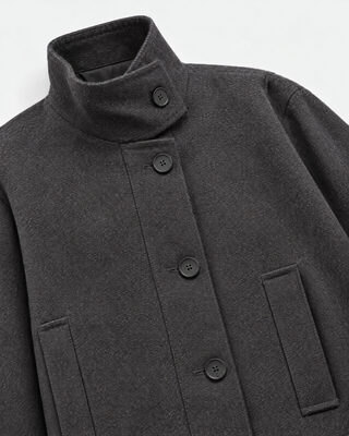 Anthracite Gray Wool Jacket with a Stand-Up Collar