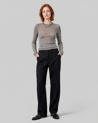 Black, fitted wool suit pants