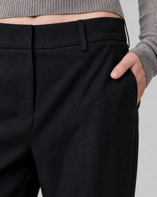 Black, fitted wool suit pants