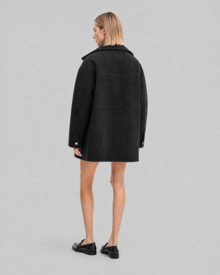 Black Reversible Wool-Blend Coat with High Collar