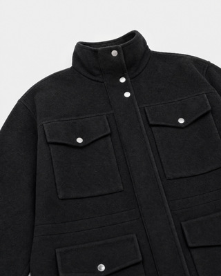 Black Reversible Wool-Blend Coat with High Collar