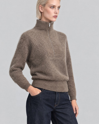 Brown Mohair-Blend Sweater with a Trucker Collar