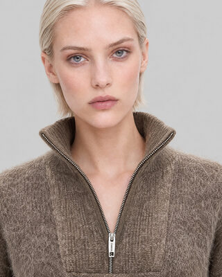 Brown Mohair-Blend Sweater with a Trucker Collar