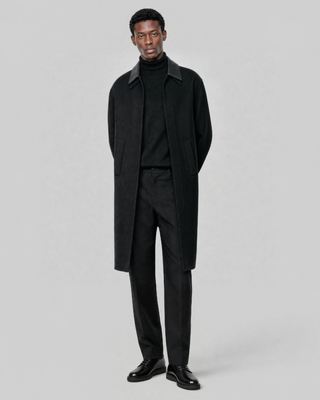 Black Leather-Collar Coat
