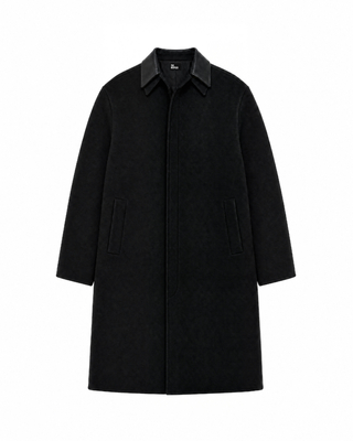 Black Leather-Collar Coat