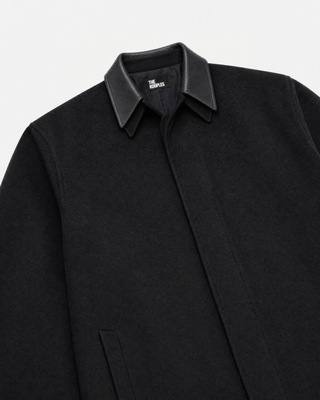 Black Leather-Collar Coat