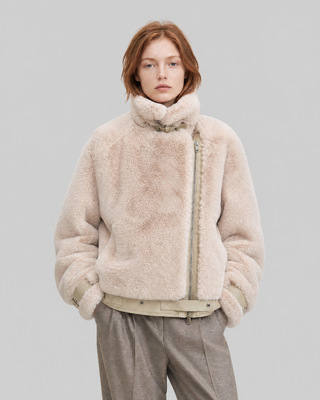 Ecru faux fur bomber jacket