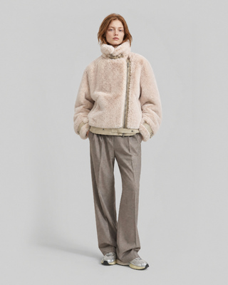 Ecru faux fur bomber jacket