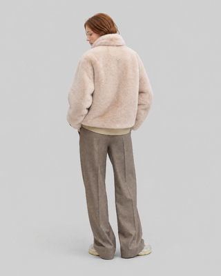 Ecru faux fur bomber jacket