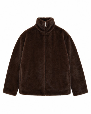 Brown faux fur coat with a zipper