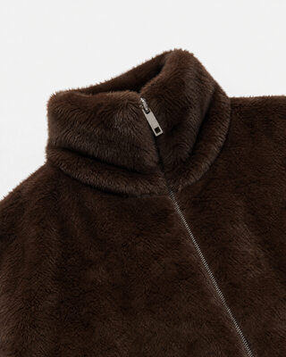 Brown faux fur coat with a zipper