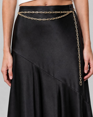 Satin midi skirt with a black and gold chain
