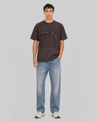 What is brown denim patch t-shirt