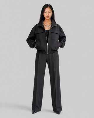 Black wool-blend zip-up jacket