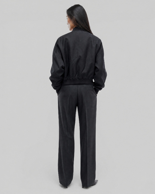 Black wool-blend zip-up jacket
