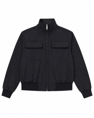 Black wool-blend zip-up jacket