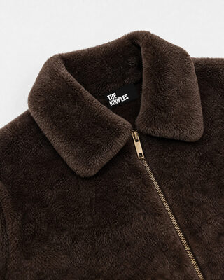 Brown faux fur coat with a zipper