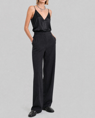 Wide-leg black satin pants