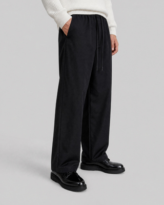 Black straight-leg wool pants