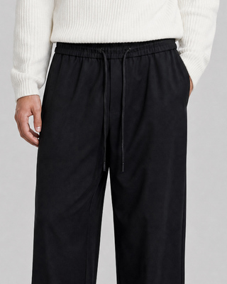 Black straight-leg wool pants