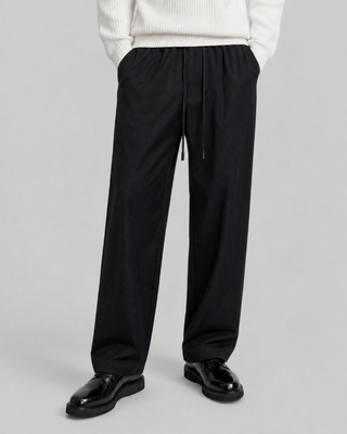 Black straight-leg wool pants