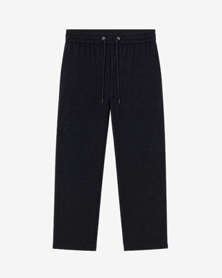 Black straight-leg wool pants