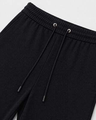 Black straight-leg wool pants