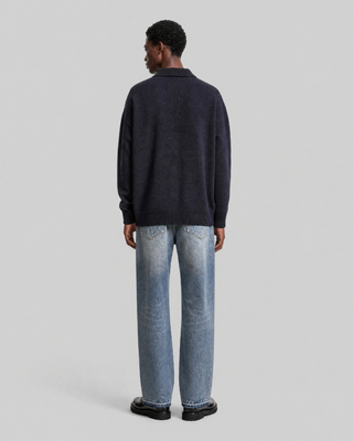 Navy Wool Polo-Neck Sweater