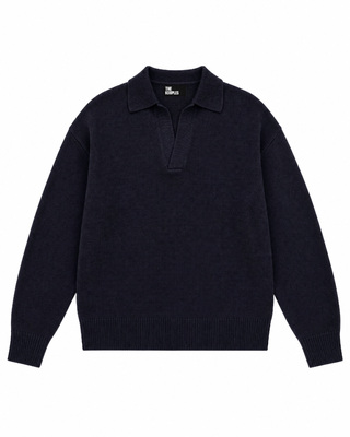 Navy Wool Polo-Neck Sweater