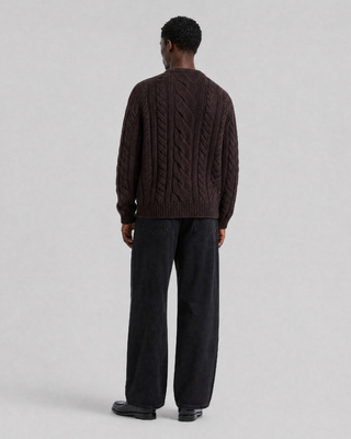 Brown wool cable-knit crew-neck sweater
