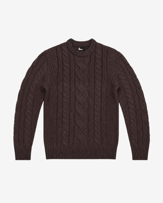 Brown wool cable-knit crew-neck sweater