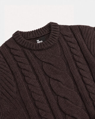 Brown wool cable-knit crew-neck sweater