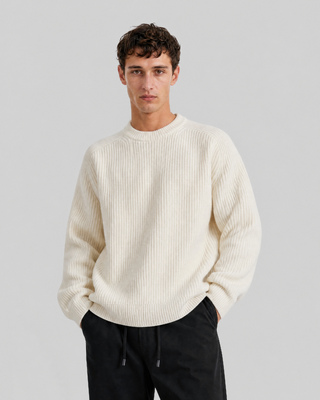 Ecru Wool Crew-Neck Sweater