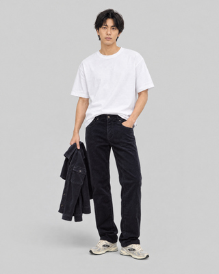 Straight-leg navy velvet jeans
