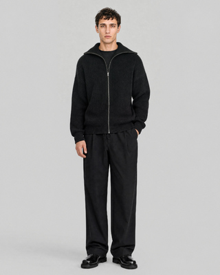 Black wool zip-up cardigan