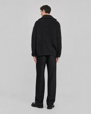 Black wool zip-up cardigan