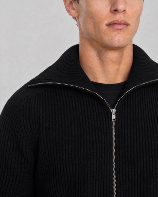 Black wool zip-up cardigan