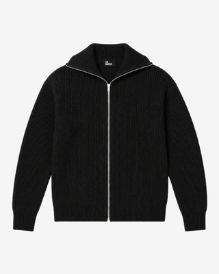 Black wool zip-up cardigan