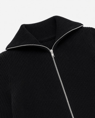Black wool zip-up cardigan