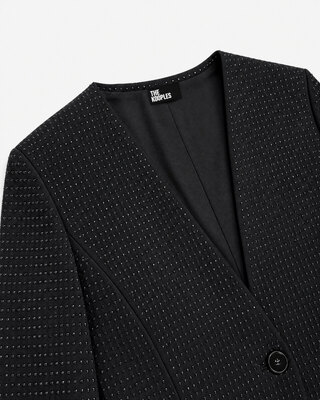 Fitted black wool-blend jacket with rhinestones